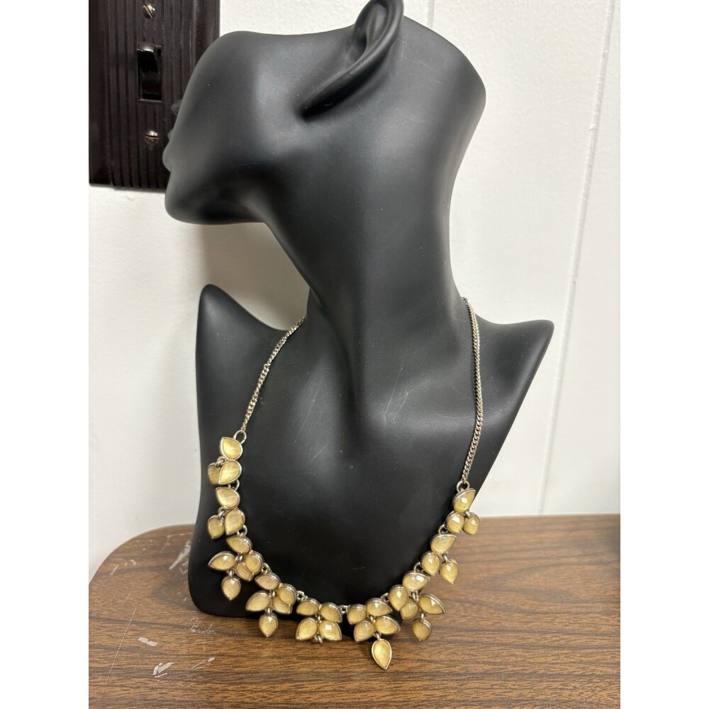 Vintage Anne Klein Gold Tone Yellow Cabochon Bib Necklace Marquise Teardrop
